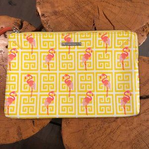 Stella & Dot yellow flamingo clutch